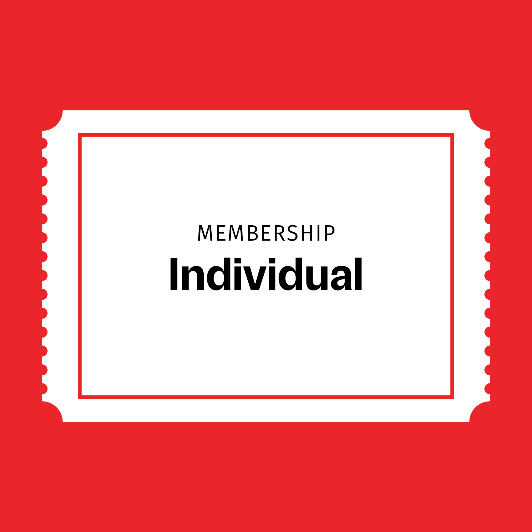 A graphic representation of an individual membership card with a red background and white text stating 'MEMBERSHIP Individual'.