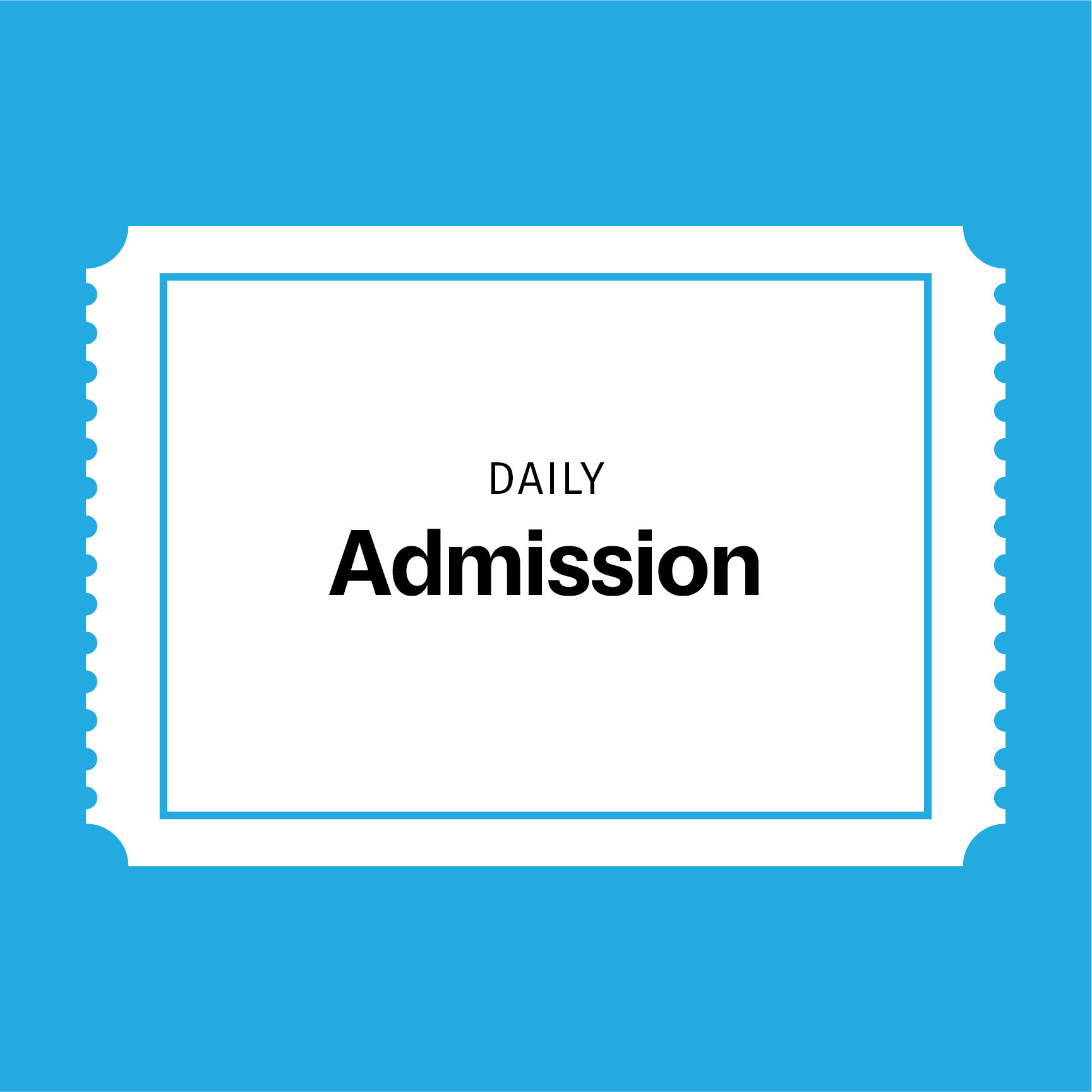 A graphic image of a daily admission ticket with a blue background.